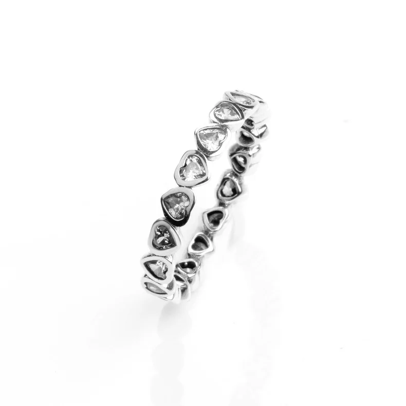 

100% 925 Sterling Silver Pan Ring New Heart Connected Hot Shape Fashion Simple Ring For Women Wedding Party Fashion Jewelry