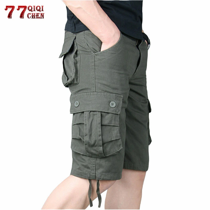 Шорты-карго мужские хлопковые повседневные мешковатые бриджи со множеством