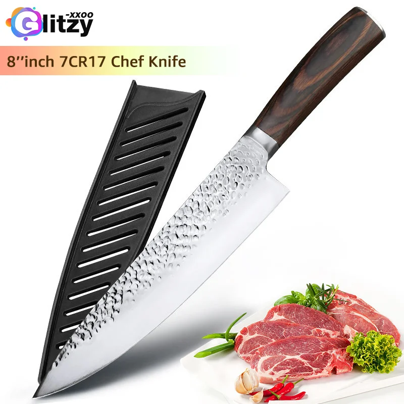 

Kitchen Chef Knife 8 inch 7CR17 440 High Carbon Stainless Steel Fish Meat Cleaver Carving Professional Santoku Japanese Knives