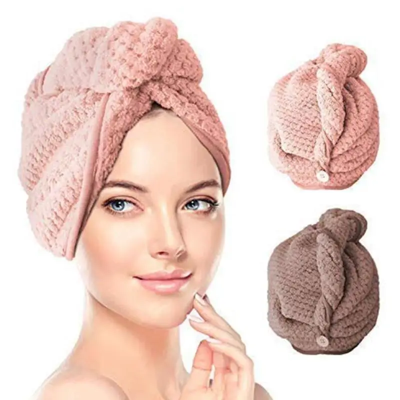 

Cotton Dry Hair Cap Fast Drying Shower Towel Wrap Hat Bathroom Microfiber Hair Drying Quick Cap Turban Absorbent Bath Towels