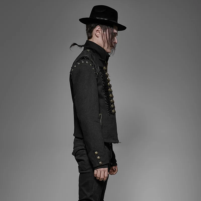 Панк RAVE стимпанк военная форма Мужская короткая куртка черная Прочная Джинсовая