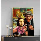 Забавный арт Мона Лиза и Ван Гога для холст Картины настенные художественные плакаты и принты да Винчи знаменитый Картины украшение дома