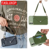 portable shoulder strap bag credit card holder wallet phone case for iphone 13 12 pro max mini 11 xr xs x 7 8 plus 6 plain cover