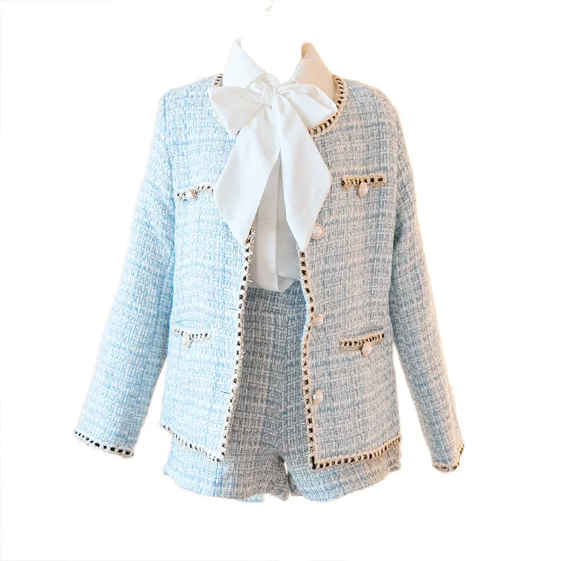 

XUXI Women, Two-piece, Casual, Loose, Female, Fashion, Suit, Tweed, Jacket, Shorts, Suit, Spring Autumn 2021 E049