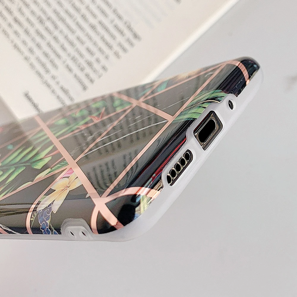 

Banana Leaf Flower Phone Case For Huawei P40 Lite P20 P30 Pro Lite Mate 20 30 Pro Lite Soft Plating Splice Back Cover