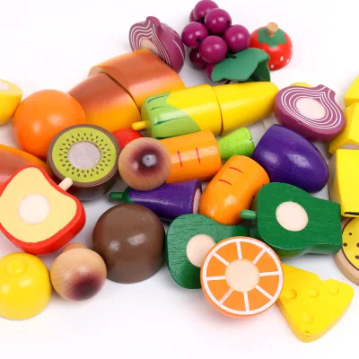 Kitchen Toys For Kids Pretend Play 9/10/32Pcs Simulation Fruit/Vegetable Cut Cooking Ware Set Wooden Educational Gift | Игрушки и хобби