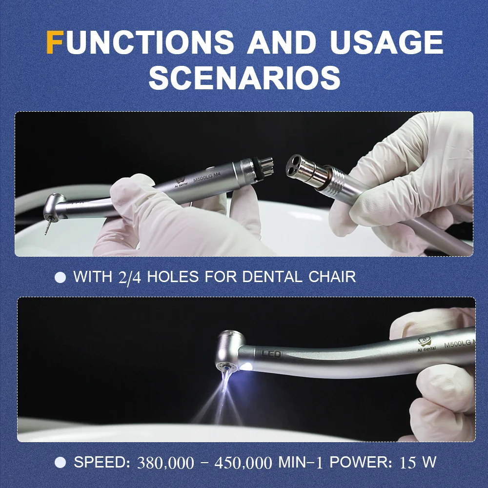 Dental high speed hand piece Led Self-luminous air turbine handpiece 2 holes 4 holes dentist chair parts Small head M500LG