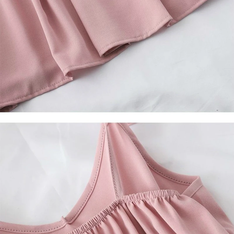 

Women Sleeveless Dress Spaghetti Strap Solid V-neck Draped Casual Mid-calf Length Pleated Korean Style Holiday Vacation Dresses
