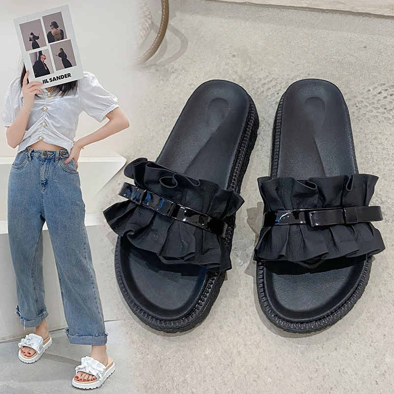 

Fairy sandals and slippers women summer fashion outer wear 2021 new height thick bottom net red word shoes drag beach shoes