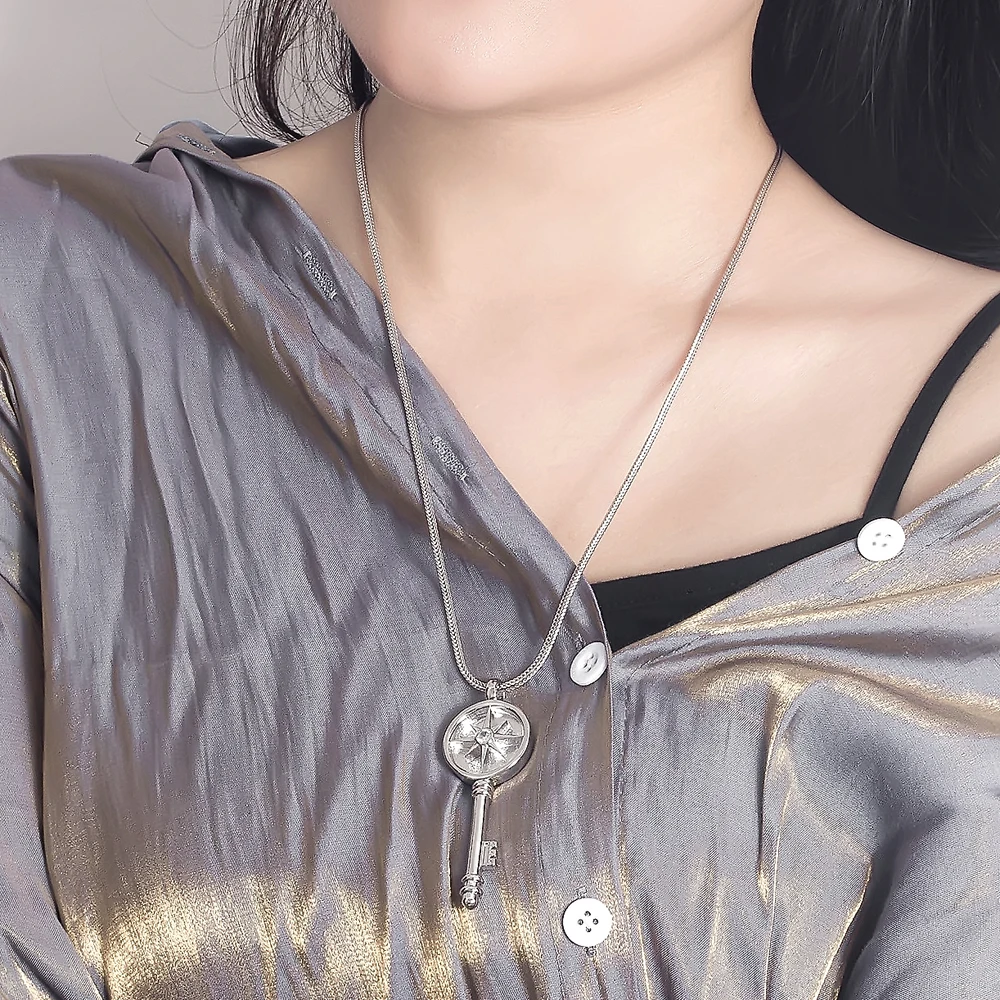 100% 925 Genuine Sterling Silver Women’s Necklace Classic Key Pendant Long Chain 45-70CM Exquisite Jewelry with Gift Box | Украшения и