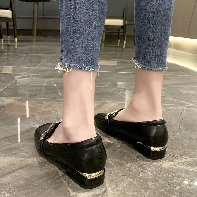 

Shoes Woman Flats Slip-on All-Match Oxfords Casual Female Sneakers Low Heels Square Toe Loafers With Fur Dress Slip On Leather S