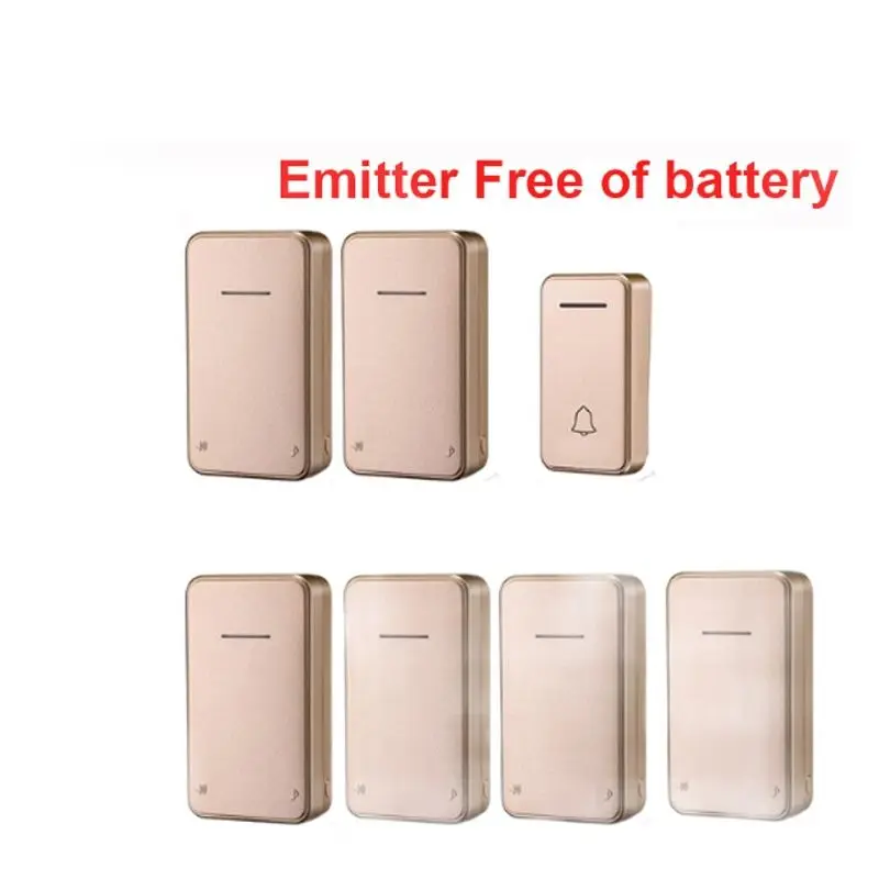 IP44 Door Ring Gold Color Emitter Free of Battery Bell Kits 6 Receivers Option Wireless Doorbell By 110-220V 200Meter