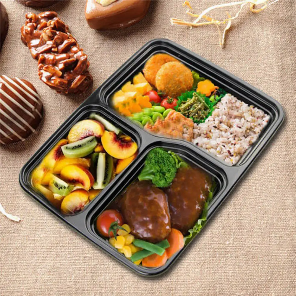 Одноразовый Ланчбокс пластиковая коробка для бенто 4 отсека с крышками