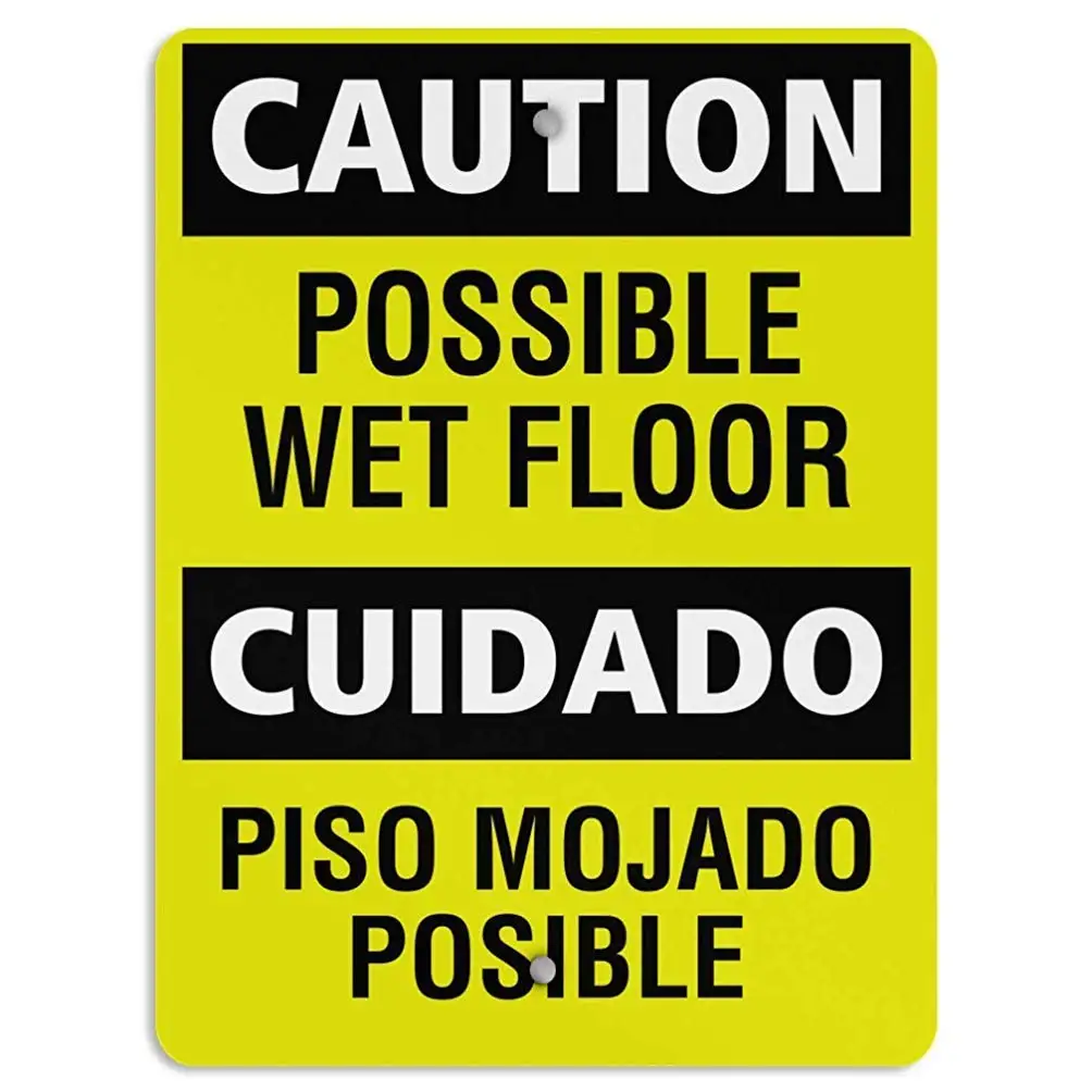 

Warning Sign Possible Wet Floor Cuidado Piso Mojado Posible Road Sign Business Sign 8x12 Inches Metal Tin Sign Stickers