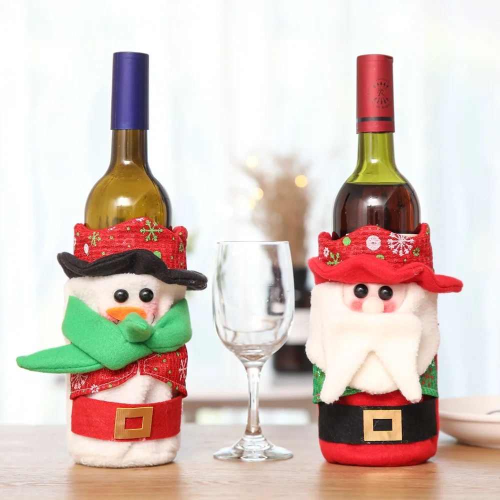 

New Wine Bottle Cover Christmas Home Dinner Party Table Decorations Santa Claus Snowman Gift Navidad Xmas Party Supplies