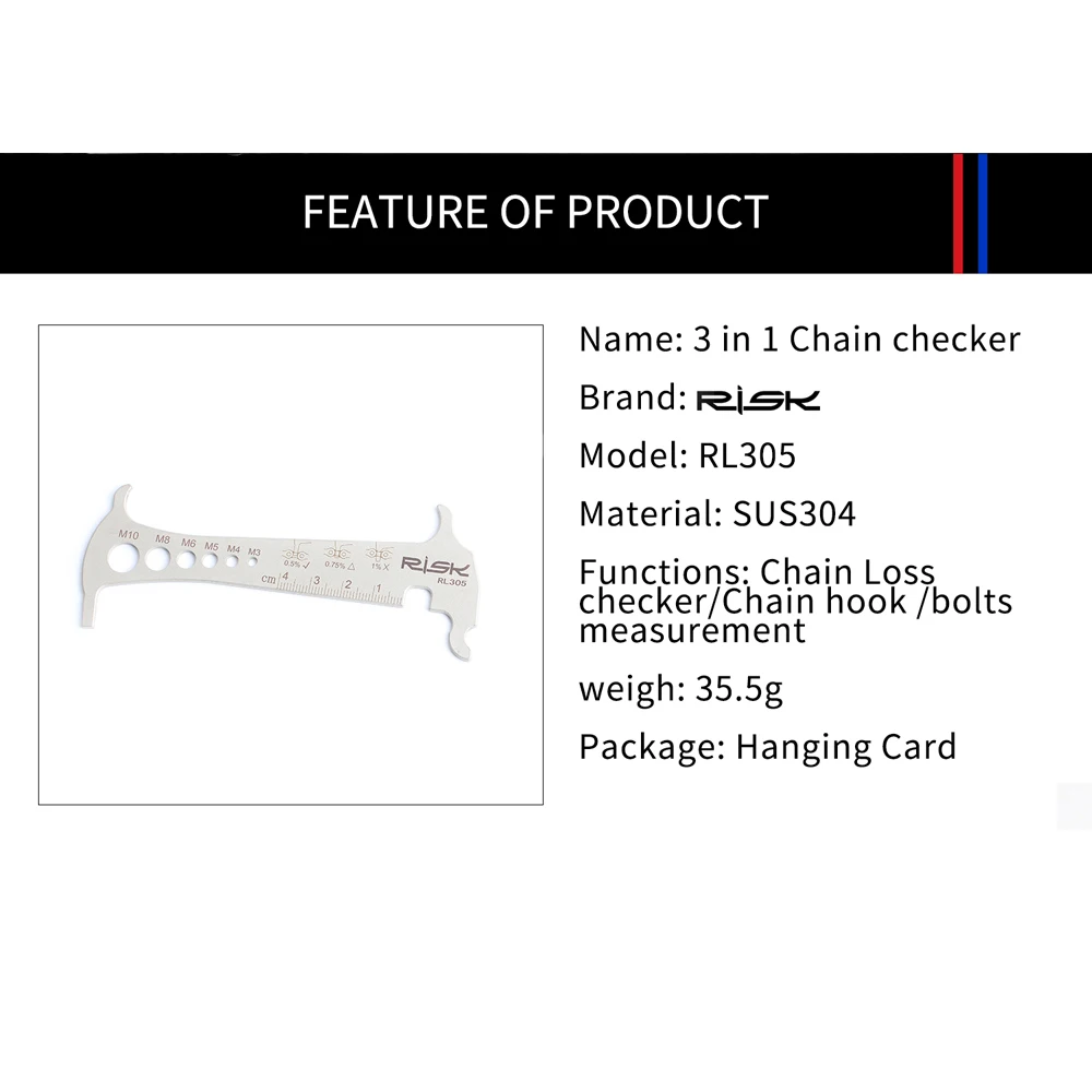 RISK RL305 3-in-1 Bike Chain Loss Checker Wear Indicator Gauge Road Mountain Bicycle Hook Bolt Measurement For 8 9 10 11S | Спорт и