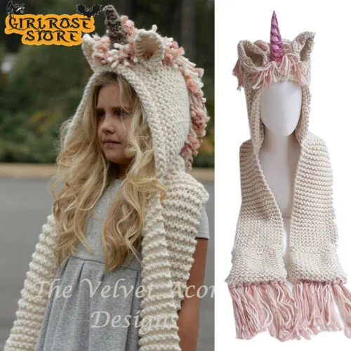 Шапка в виде единорога с шарфом детский шарф Единорог шапка 2 1 теплые вязаные