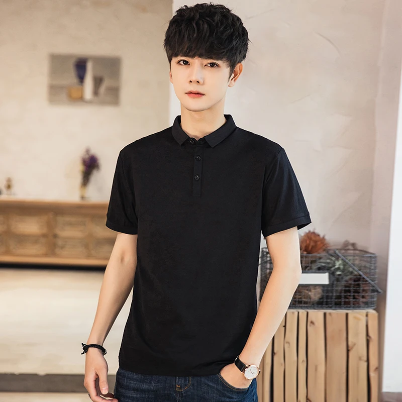 

53% Cotton 44% Nylon 3% Spandex Polos Shirt Crinkle Fabric Soft Breathable Solid 6 Colors M-3XL 315