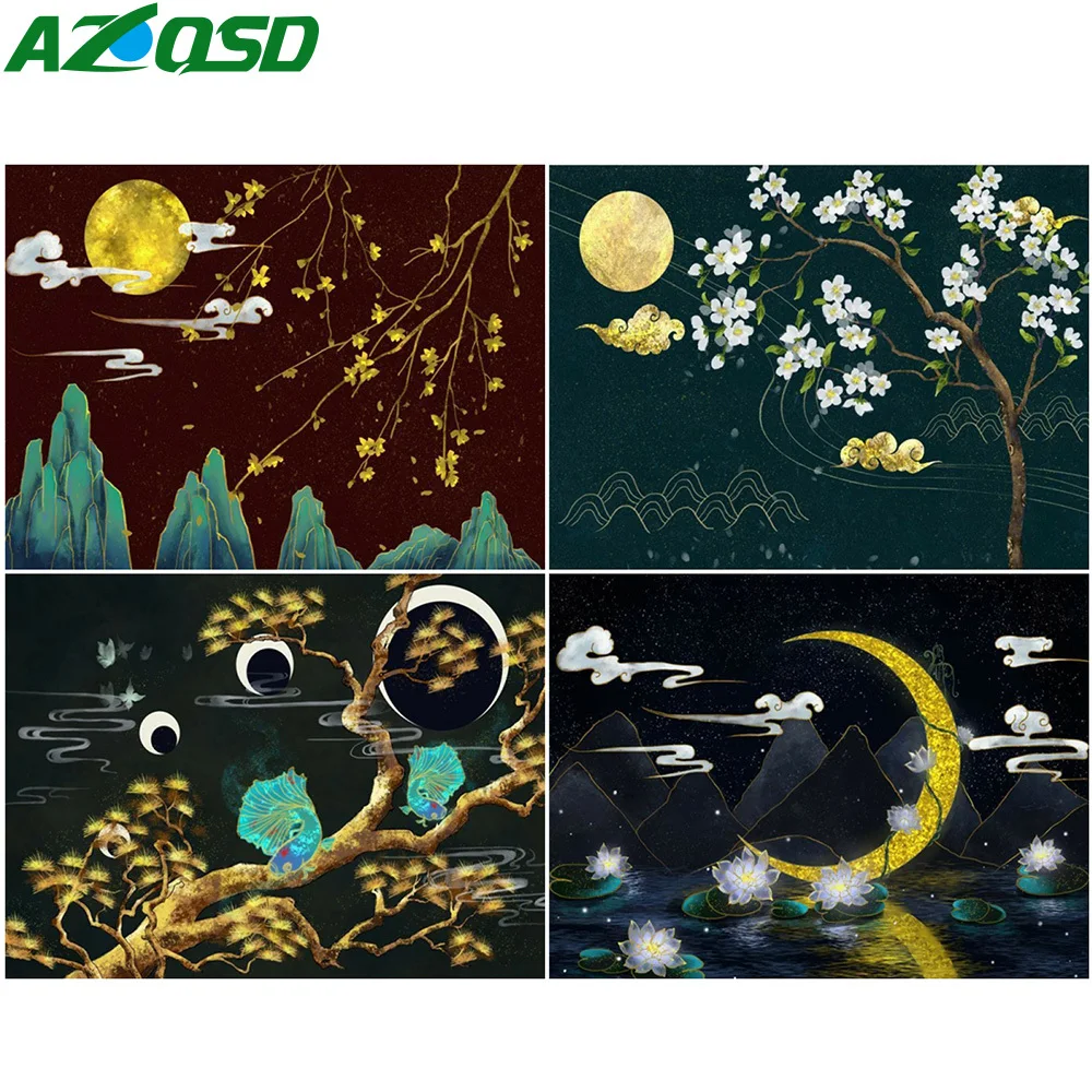 

AZQSD Алмазная картина полностью квадратная Новое прибытие Луна Дерево ручной работы подарок Алмазная вышивка пейзаж Мозаика Декор для дома