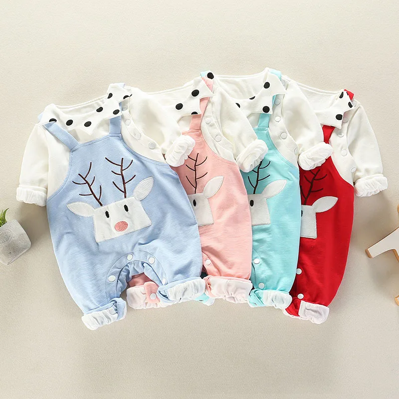 Комплект одежды для новорожденных сезон осень зима топ + комбинезон Комбинезоны