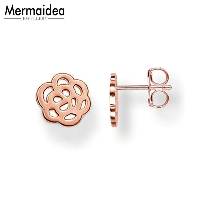 Серьги гвоздики с розовым золотом и цветком розы 2020 новые романтичные модные