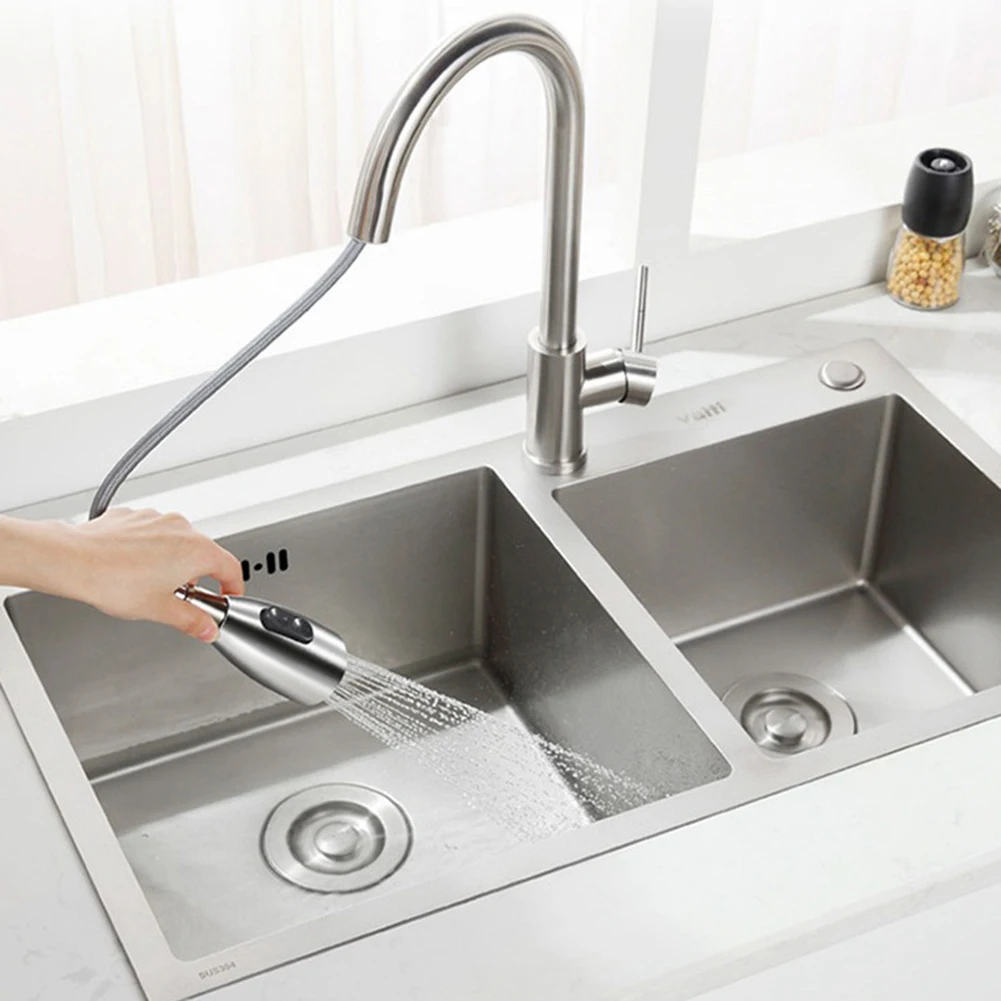 

Rotatable Stainless Steel Pull Out Spout Kitchen Faucet Water Mixer Tap Quick-connect Hose Spray Nozzle Gravity Ball Sprinkler