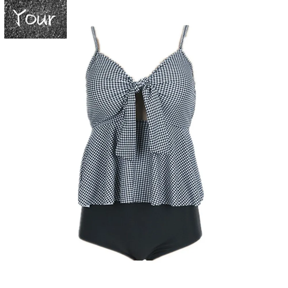 Ruffle Bikini Women Plaid Swimwear High Waist Biquini Push Up Swimsuit Bow Bikinis Modest Sweety Bathing Suit Korea Style Beach