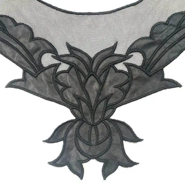 Искусственная кожа черные вышитые цветы кружевной воротник отделка бюст