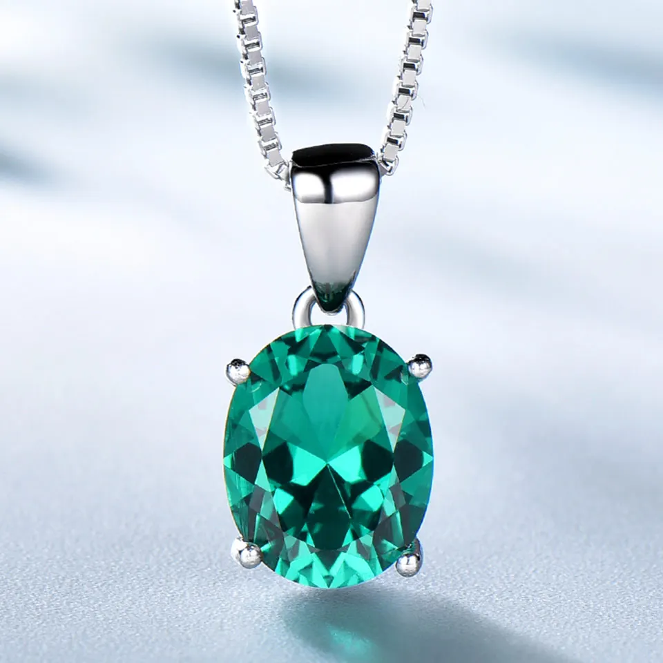 UMCHO Elegant 925 Sterling Silver Pendants Necklace Rings Earrings Nano Emerald Wedding Jewelry Sets For Women With Box Chain | Украшения и