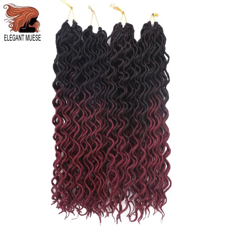 Элегантный Муз Faux locs Curly накладные волосы на крючке, затененные, волосы синтетический эффектом деграде(переход от темного к каштановые волосы для наращивания 18 дюймов 24 подставки для плетения волос