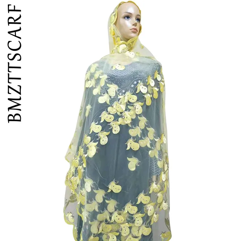 Color 6 African Women Scarf Good Quality Plain Embroidery with Stones Soft Net Scarf for Headscarf Wraps Pashmina BM805 - Цвет: Color 6