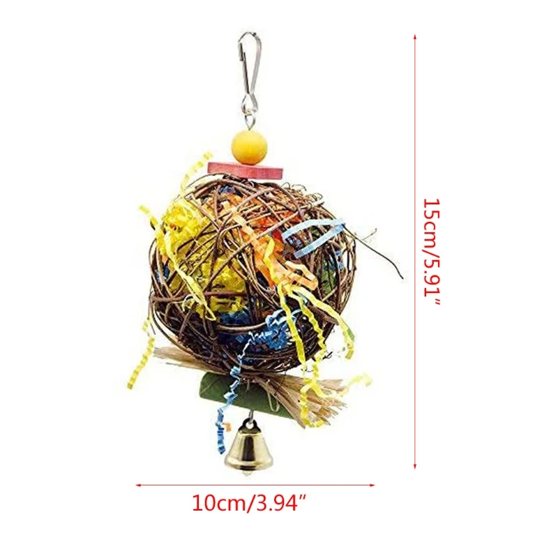 

Parrot Shredder Paper Toys Hanging Rattan Ball Bird Bite Chewing Toy with Bells for Budgie Cockatiel Cage Accessories