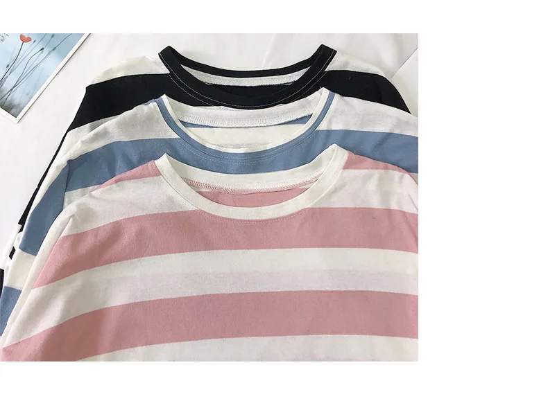 

Long Sleeve Loose Casual Harajuku Korean Women T Shirt Autumn Winter Striped Printing Ladies Top Student Clothing Street Tee New