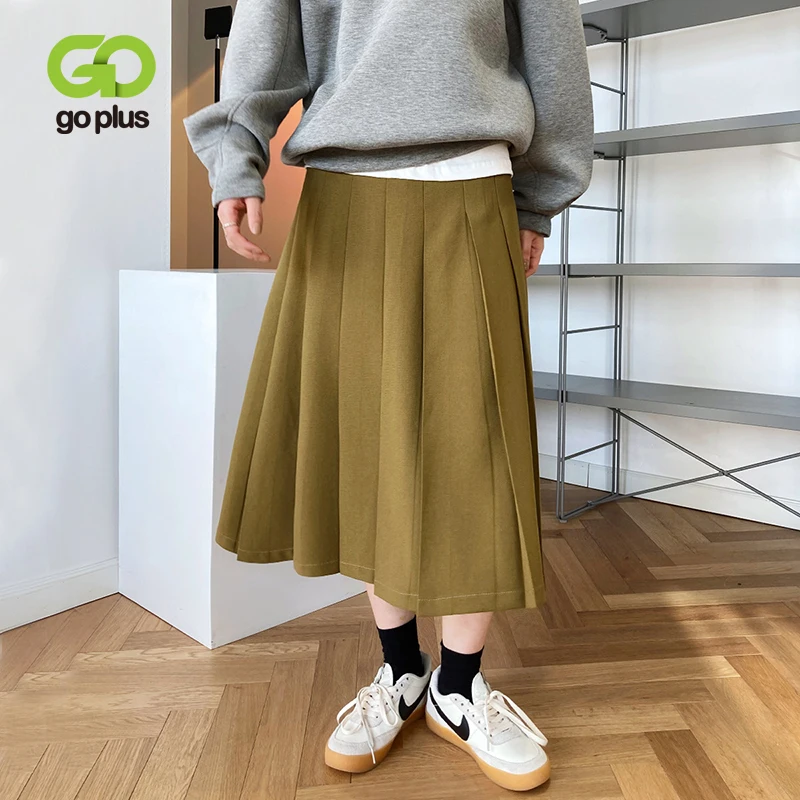 

GOPLUS Skirt Vintage Pleated Skirts Korean Style Femme Jupe Plissee Long Green Black Midi Skirt Falda Plisada Mujer Rokjes Dames