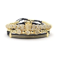 3pcsset gold luxury cz crown charm beads bracelet stacks handmade macrame men bracelets bangles for men jewelry accessories