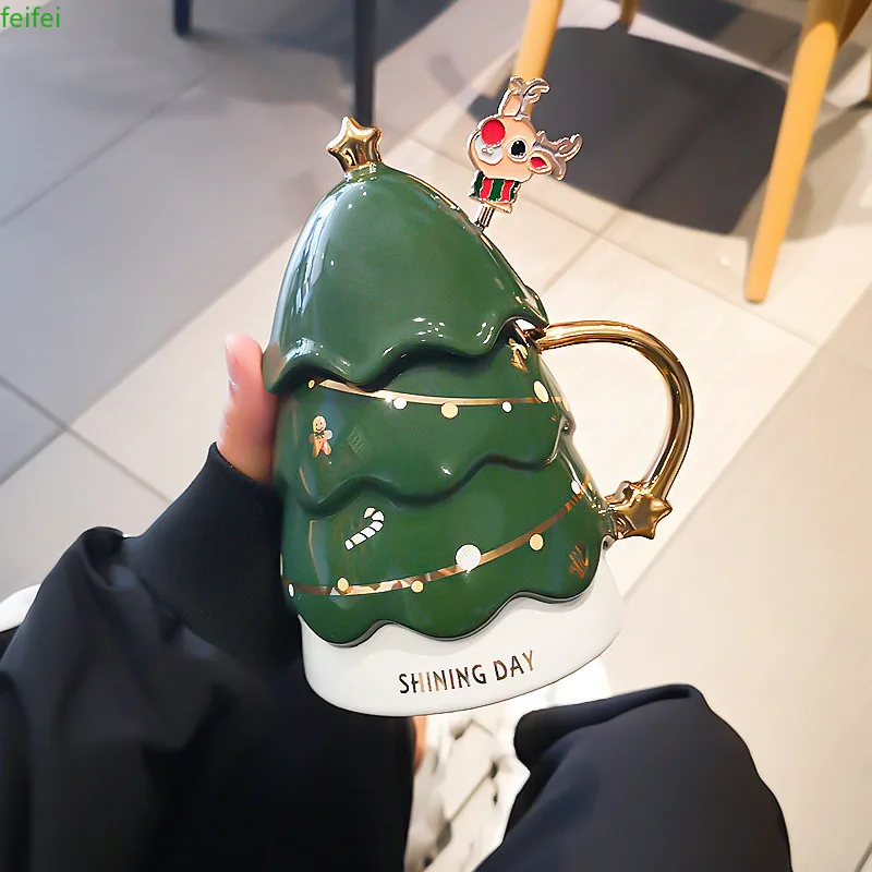 

Christmas New Product Gift Box Creative New Gift with Lid Stirring Coffee Mug Cute Ceramic Cup Gift