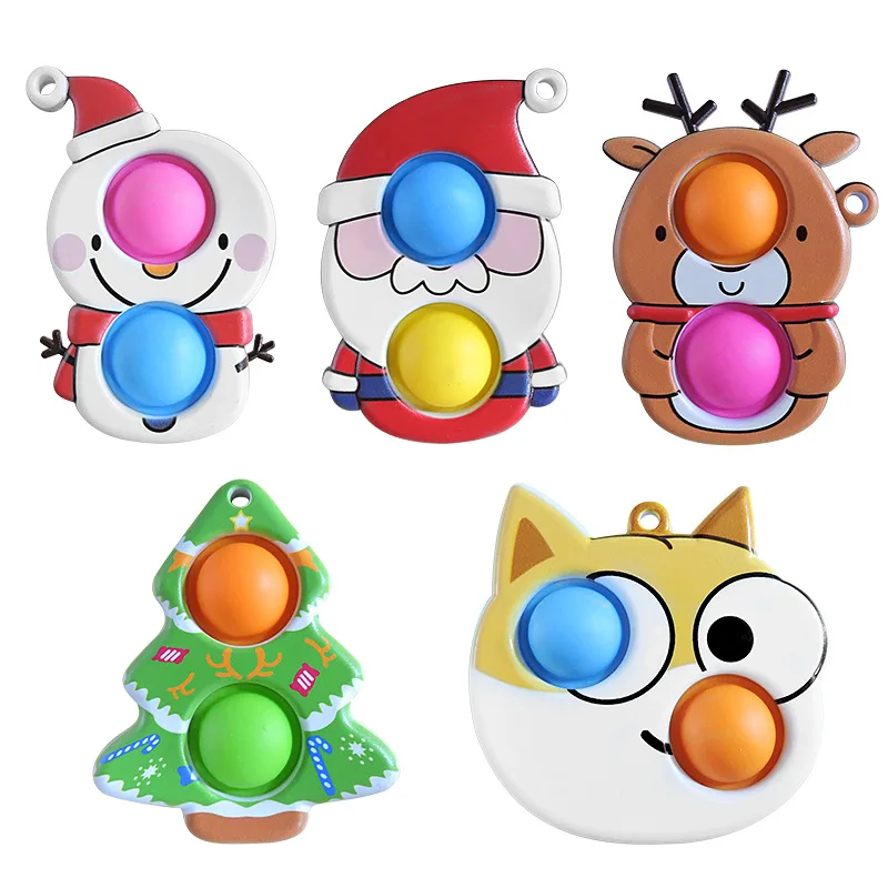 

Poped Toy New Christmas Elk Handle Bubble Music Pops Push Relieves Pressure Pop Halloween Keychain Decompression Kids Toy Gift