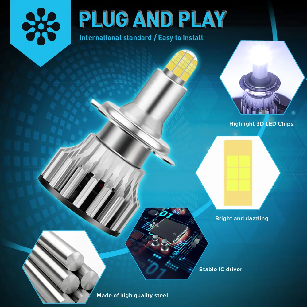 Светодиодные лампы для фар Canbus H7 H1 H4 H11 HB3 9005 HB4 9006 6000 лм|Передние LED-фары авто| |