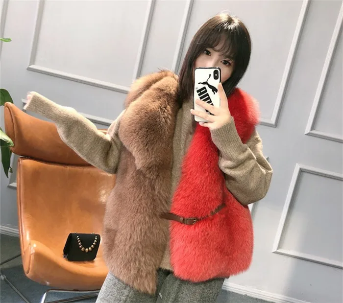Winterjas dames натуральный Полный Пелт Настоящий Лисий Мех жилет костюм воротник женский натуральный Лисий жилет Зимний Средний Waiscoat