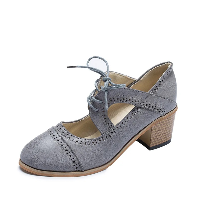 

Europe 2019 NEW Women Shoes Pumps High-heel Mary Janes Retro Fashion Casual Elegant Shoes Woman Lace-up Hoof Heels Cross-tied