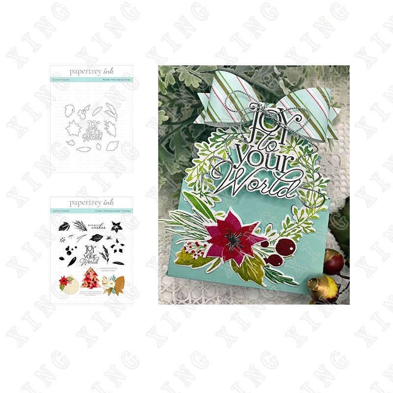 

Hot Sale Joyful Florals New Metal Cutting Dies Silicone Stamps Scrapbooking Photo Album Card Diy Paper Embossing Craft Supplies