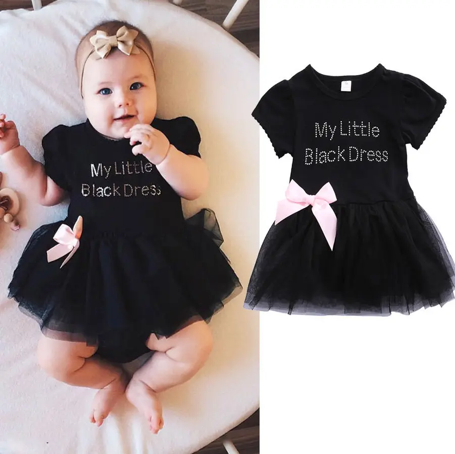 

2021 New Baby Girl Fashion Black Tulle Tutu Dress Bowknot Ball Gown 0-24M Newborn Toddler Summer Casual Bodysuit Romper Dresses
