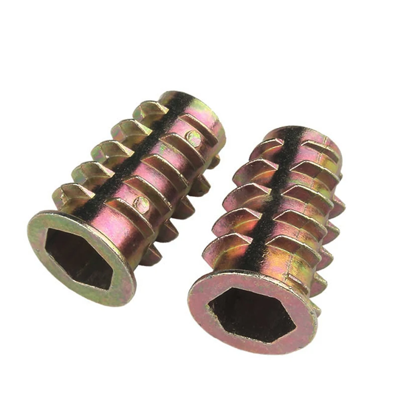 10pcs/lot Zinc Alloy Thread For Wood Insert Nut Flanged Hex Drive Head Furniture Nuts M4 M5 M6 M8