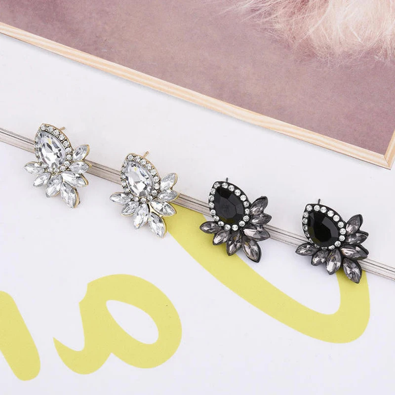 Женские серьги в Корейском стиле черно-белые серьги-стразы с многогранным