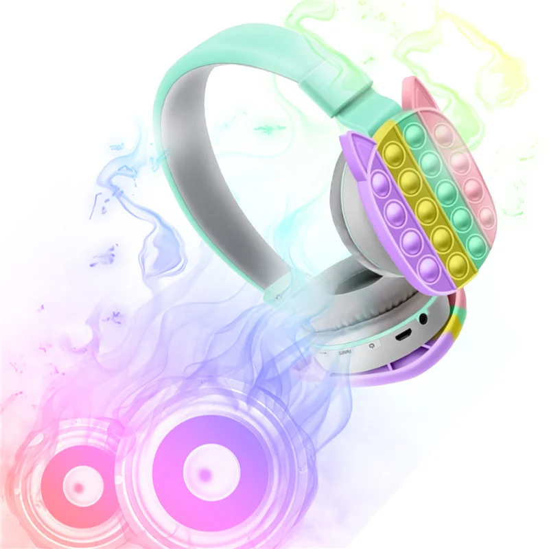 

Детская Беспроводная Bluetooth-гарнитура, Мультяшные дизайнерские радужные наушники в виде кошачьих ушей для ноутбука, компьютерных игр, спортивные наушники
