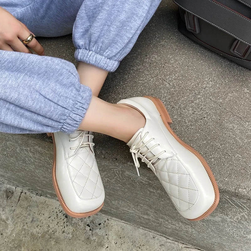 

New Brand Women Low Heels Genuine Leather Spring Autumn Shoes Woman Pumps Rome Style Square Toe Party Casual Shoes Pumps 34-43