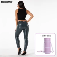 shascullfites melody womens eco leather pants scrunch bum leggings non animal blue leather vinyl pants with gift box package