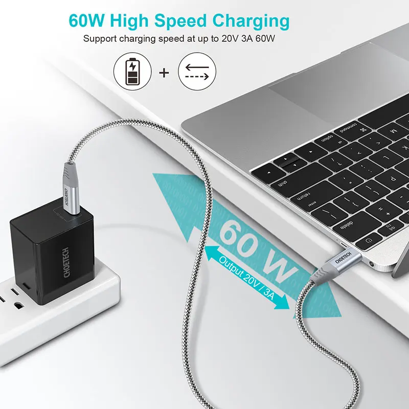CHOETECH PD 60 Вт Кабель USB C к 2 0 кабель для передачи данных Andoid телефонный с нейлоновой