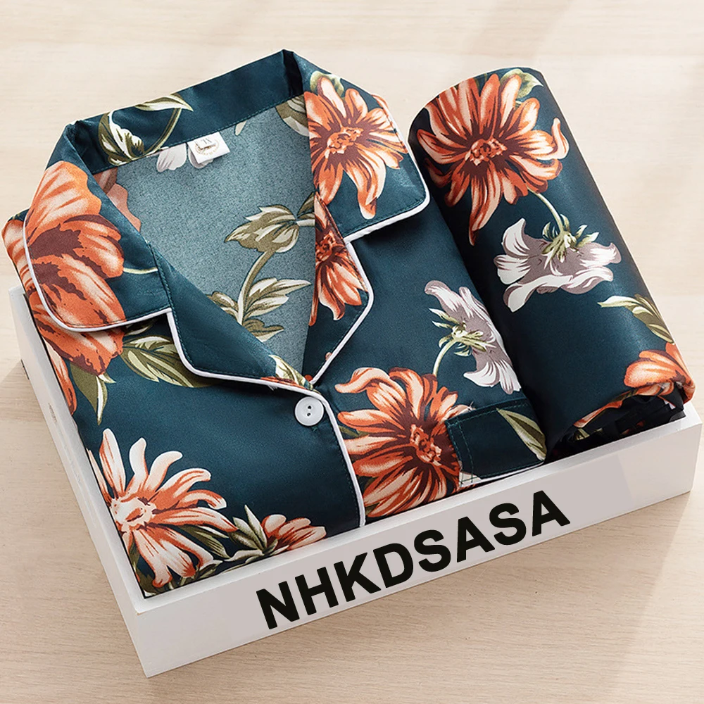 HKDSASA женский шелковый атлас пижамный комплект на пуговицах одежда для сна Ночная