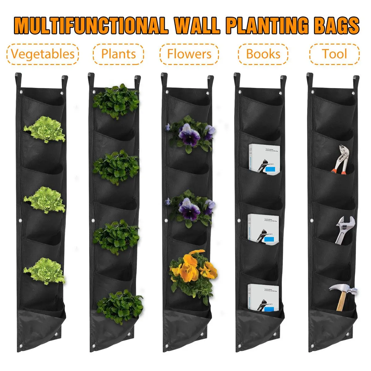 

7 Pockets Wall Hanging Planting Bags Green Grow Planter Vertical Garden Vegetable Living Bonsai Bag Flower Vegetable Home Supply